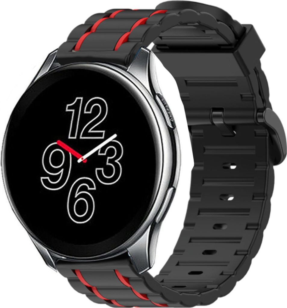 Strap-it OnePlus Watch Sportschnallenarmband (Schwarz/Rot)
