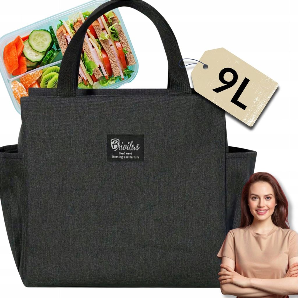 Lunchbox Thermo-Isoliertasche für Frühstücksessen zur Arbeit SCHWARZ