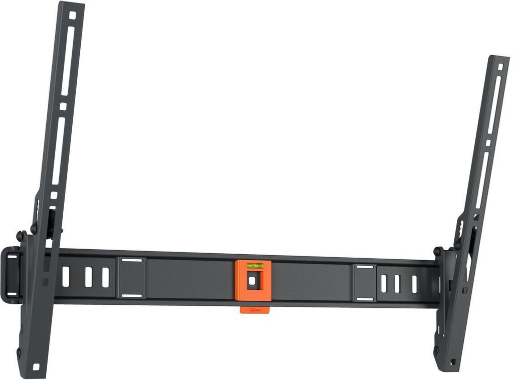 A black TV wall mount with an orange level indicator, shown against a white background.