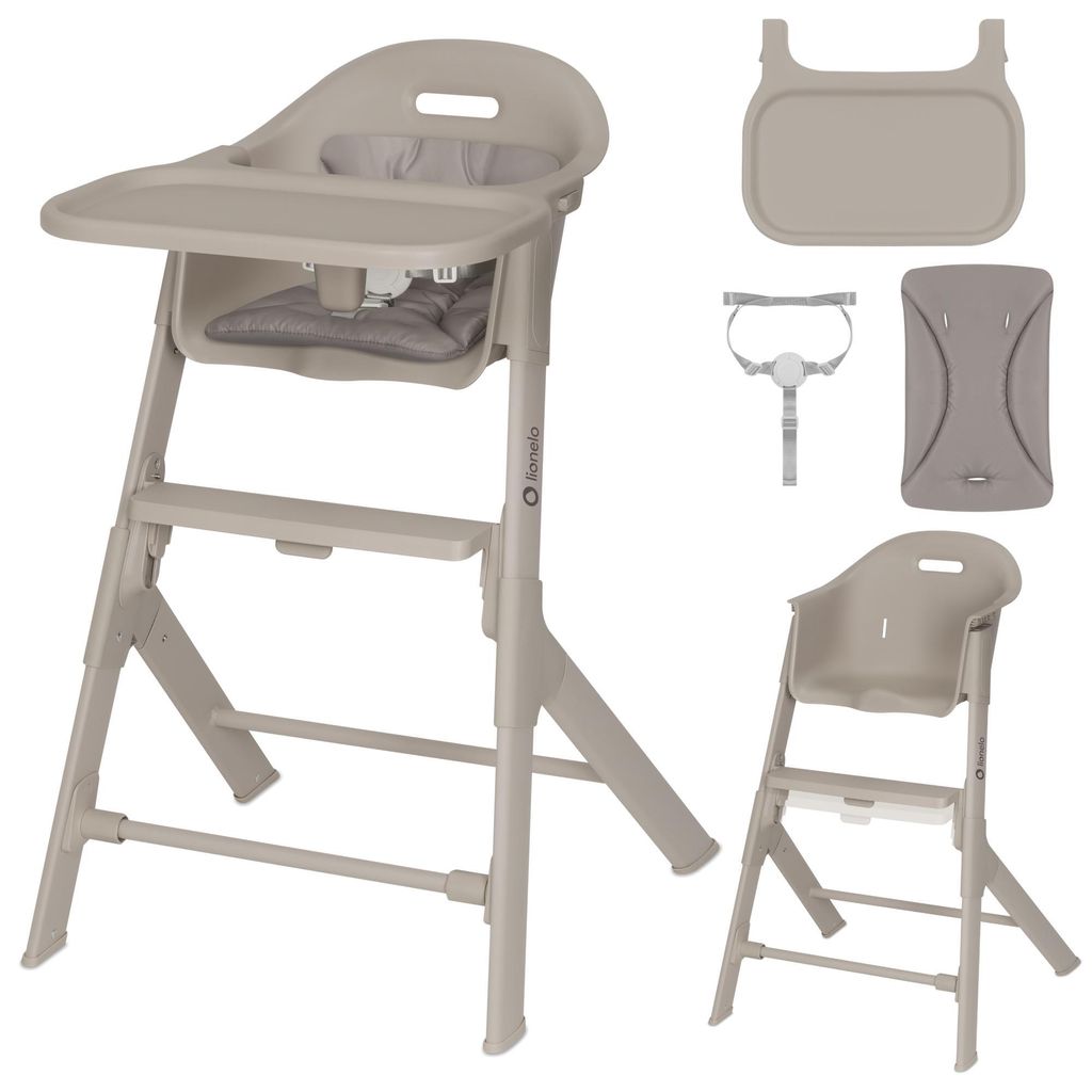 Lionelo Beny Baby Hochstuhl mit 3-Punkt-Gurt, verstellbarem Tablett & Fußstütze, platzsparend, 6–36 Monate bis 15 kg - Beige
