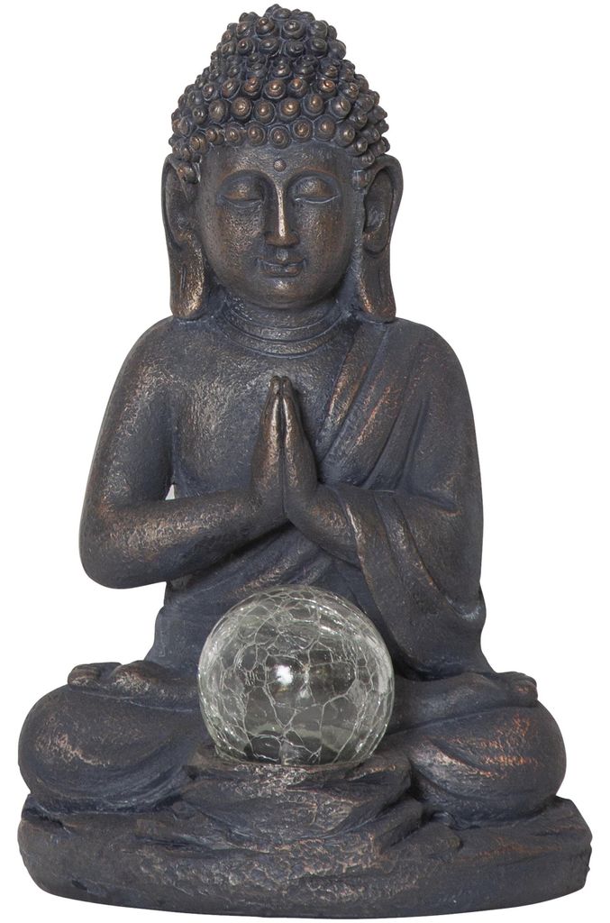 Figurine solaire à LED « Bouddha », Bouddha gris, boule de Image du produit 