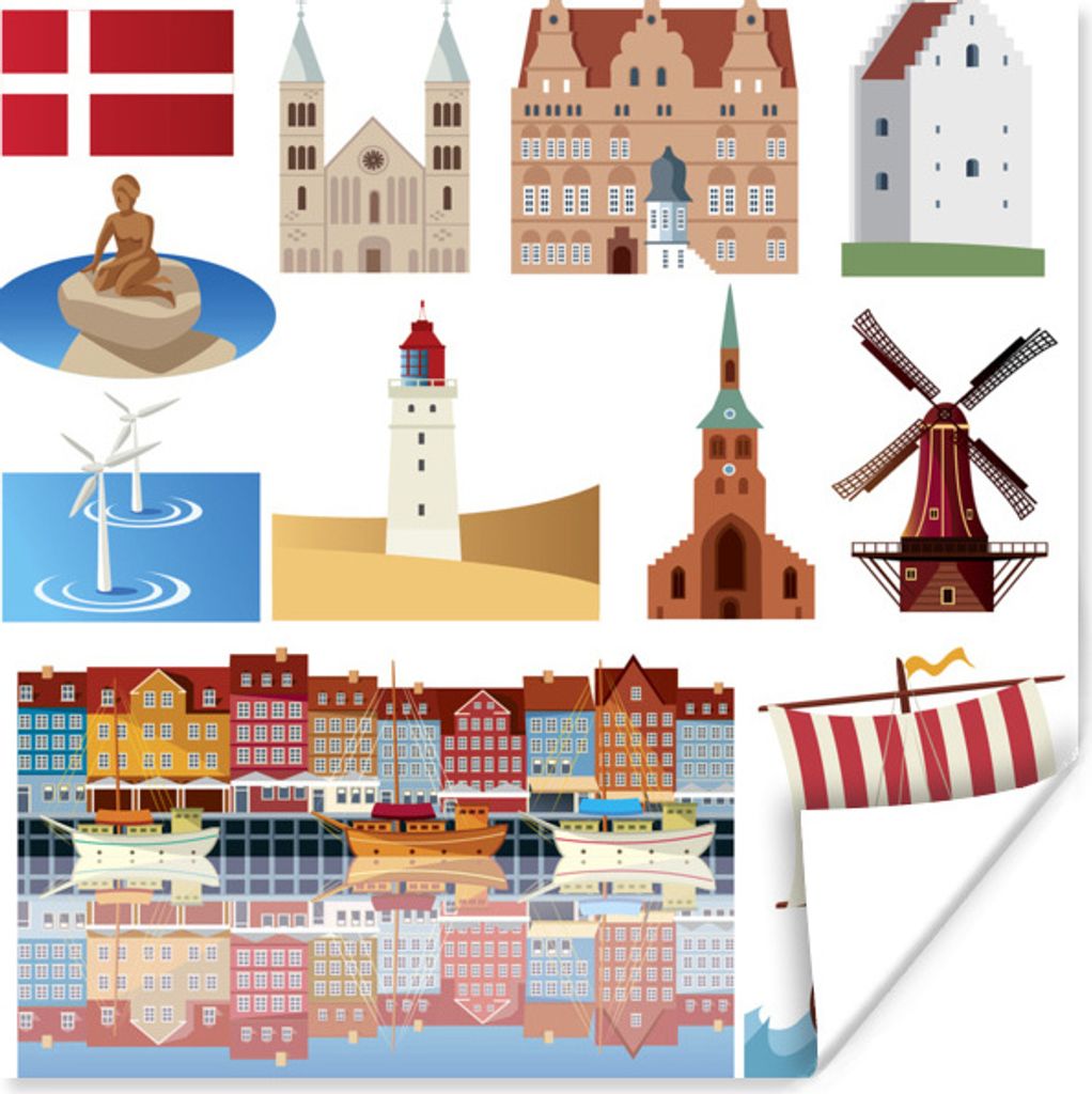 MuchoWow Poster Illustration von Symbolen aus Dänemark 50x50 cm - Wohnzimmerdekoration