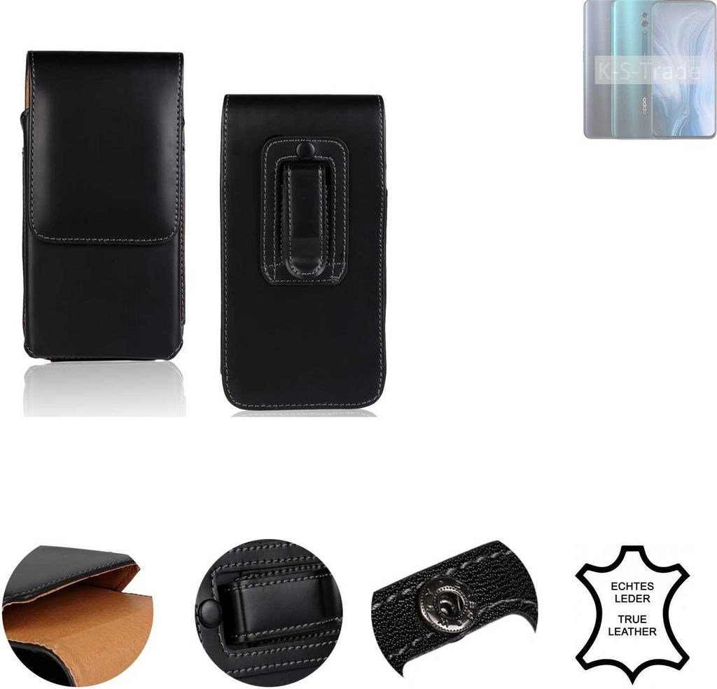 K-S-Trade Holster Gürteltasche Handy Hülle Schutzhülle kompatibel mit Oppo Reno10 Pro+ Global Handyhülle Leder schwarz, 1x