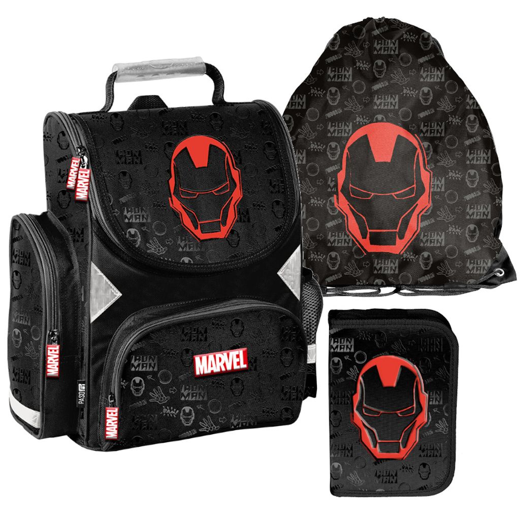 Schulrucksack Mädchen Jungen Motiv IRONMAN 3 T Set Rucksack Federmäppchen Tasche Mega-Set MARVEL Paso