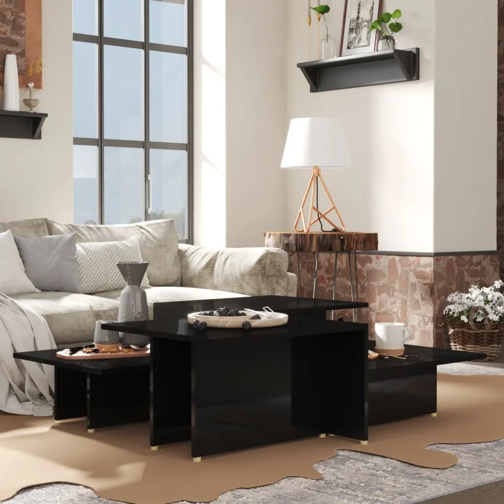Tables basses 2pcs noir brillant 111,5x50x33cm par The Living Store