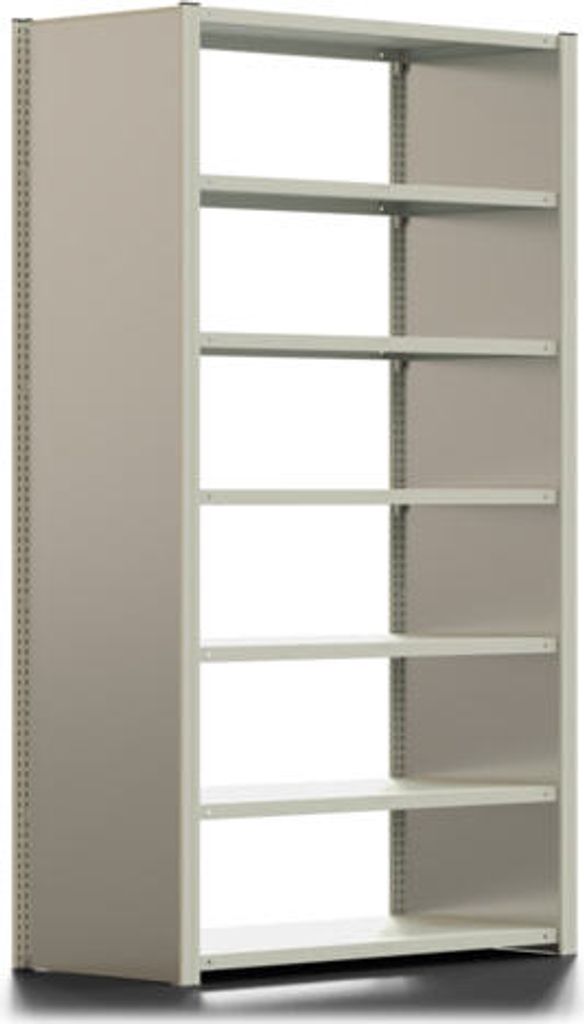 Büroregal mit Seitenwand - 150 kg - 2.325 x 1.285 x 600 mm - 7 Böden - 6 Ordnerebenen - Grundregal - lichtgrau - Steckregal BERT