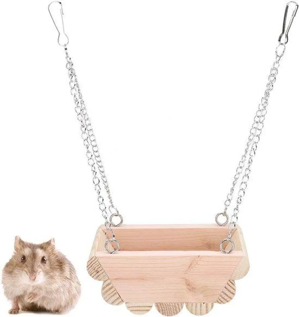 Balançoire hamster en bois naturel 21x11cm avec chaînes de fixation inox