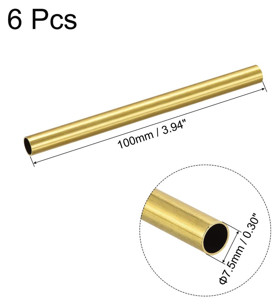 6 Stš¹ck 100mm L?nge Messingrohr 7,5mm Au?endurchmesser, Nahtlose Gerades Rohr 0,5mm Wandst?rke, Messing Rundrohr fš¹r Industrie Bauwesen Garte...