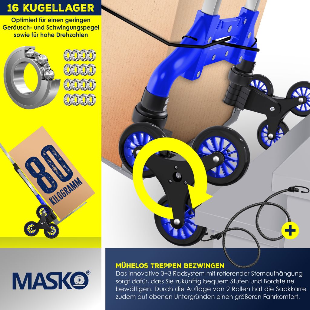 MASKO® Stufen-Sackkarre Treppenkarre Klappbar 80 kg Produktbild 4