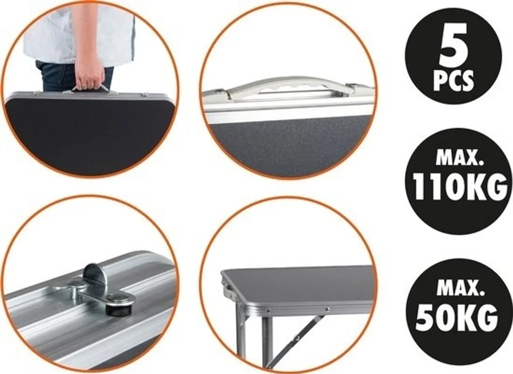 Table de camping pliable Camp Active compacte avec 4 sièges intégrés - 15