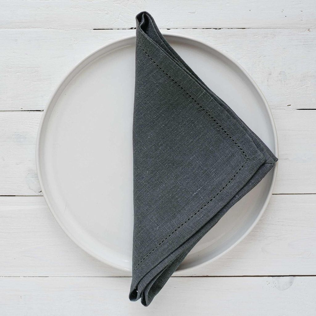 6er Pack Leinen Servietten mit Hemstich - Robust Praktisch Reines Leinen 45x45 cm Nachtblau