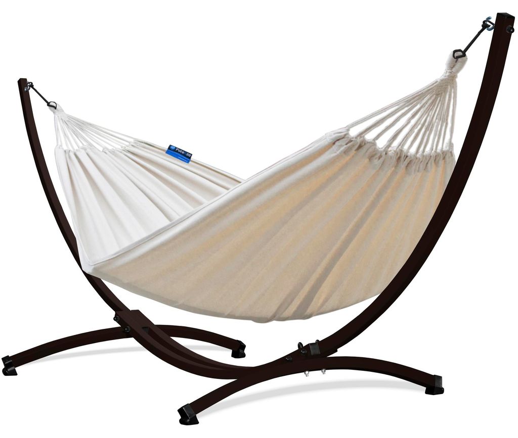 Potenza Outdoor Hängematte mit Gestell für 2 Personen I Baumwolle Doppelhängematte XXL 220x160, 200kg I Braun Hängemattengestell 220kg, wetterfest