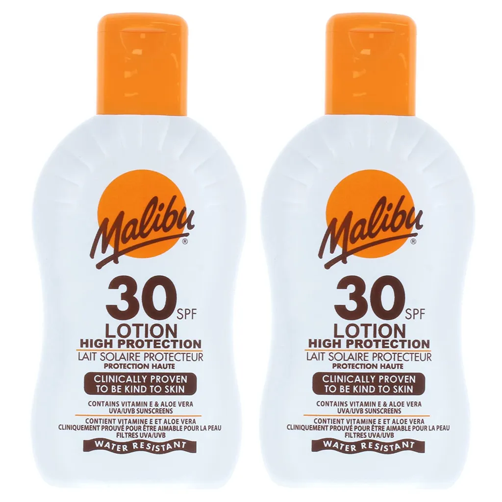 Set 2x Malibu SPF30 Lozione Solare Resistente all'Acqua 200ml