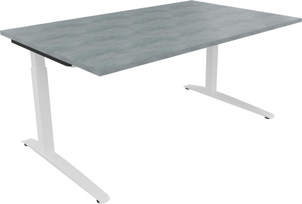 Schreibtisch Kufe Einzels. Quadrat B1600xT1000xH650-850 ws/Beton hell