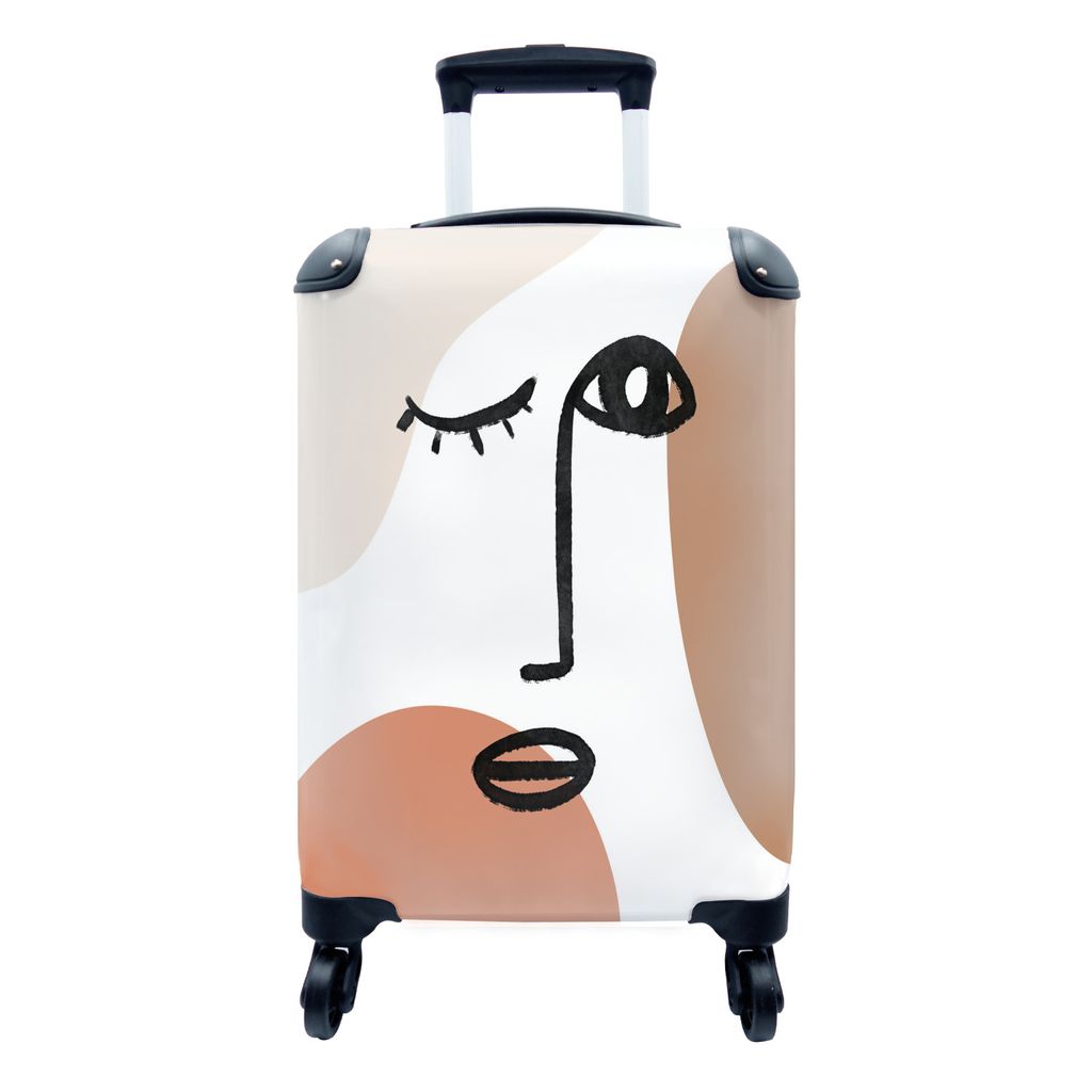 MuchoWow Koffer Handgepäck Trolley Rollkoffer Kleine Reisekoffer mit 4 Rollen - Pastell - Gesicht - Braun - Cabin Size < 55x40x23 cm & 55x40x20 ...