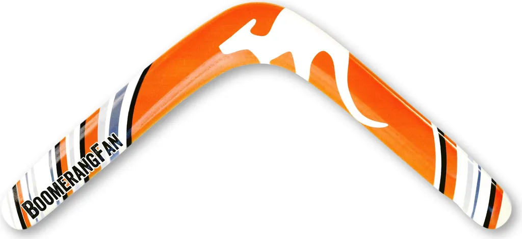 Boomerang orange droitier en bois 28cm - Retour garanti et visibilité 25m