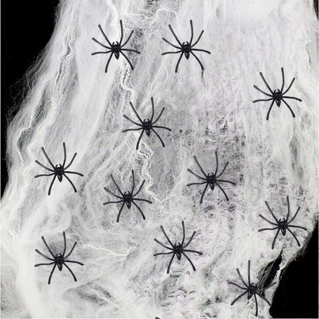 Halloween-Dekoration Spinne 60g dehnbar Halloween Spinnennetz mit 30 künstlichen Spinnen für gruselige Halloween-Partydekorationen Halloween Deko...