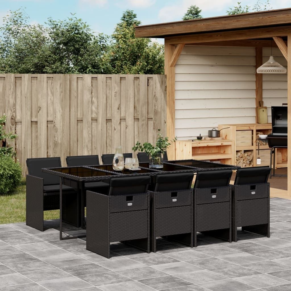 Maison Exclusive - 9-tlg. Garten-Essgruppe mit Kissen Schwarz Poly Rattan