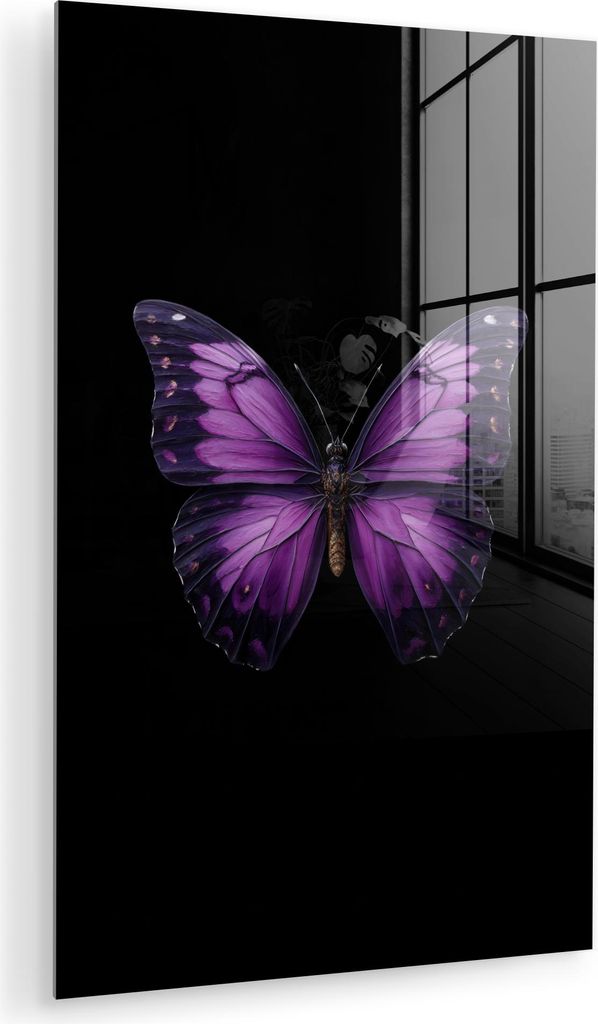 MuchoWow Glasbilder - Bilder auf Wandbild - Foto auf Glas Schmetterling - Lila - Lebendig 80x120 cm Wanddekoration aus Glas - Acrylglasbild - Acryl...