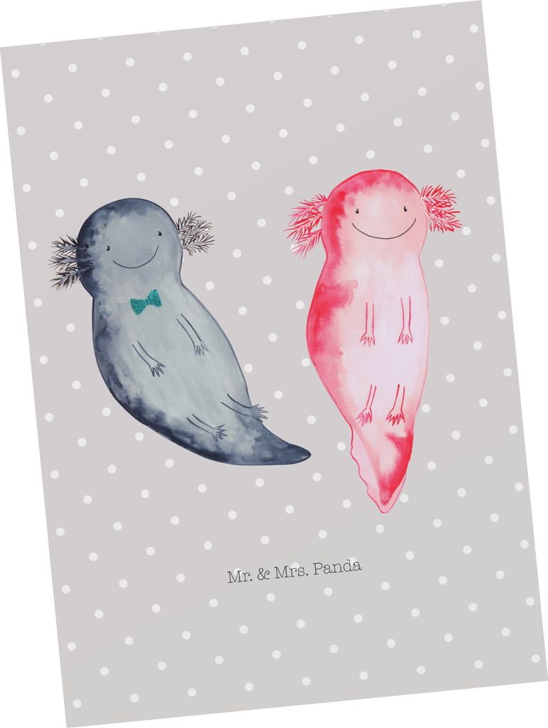 Mr. & Mrs. Panda Postkarte Axolotl Freundin - Grau Pastell - Geschenk, Valentinstag, Liebe, Ansichtskarte, Ansichtskarten, Jahrestag, Postkarten, F...