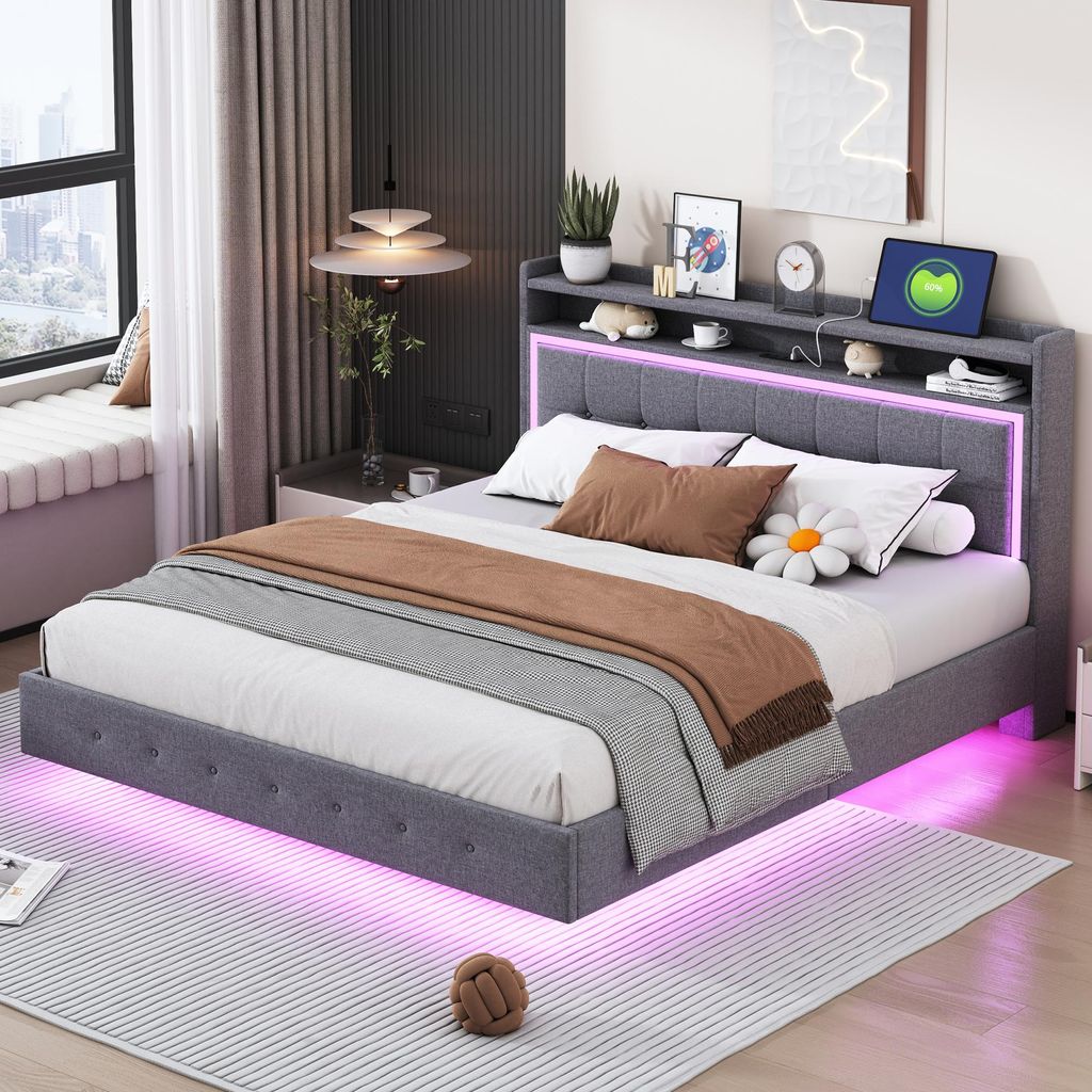Merax Polsterbett 160x200cm mit USB-Steckdose und LED,  Produktbild 