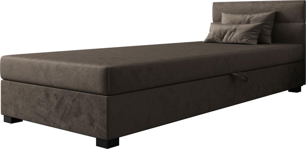 AURA SOFA Boxspringbett TORIN 100x195 Komplett-Set mit Bonell Matratze, Polsterbett mit Bettkästen - Dunkles Braun, MONOLITH 15