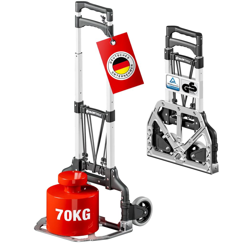 ATHLON TOOLS Aluminium Transportkarre klappbar - extra langer Teleskopgriff 110 cm - Ladefläche mit Anti-Rutsch-Pads - Leichtgängige Räder