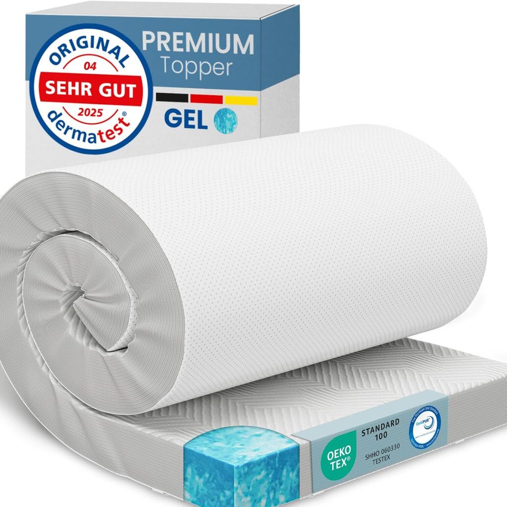 ELONEO Gel Topper 80x200cm, Matratzentopper aus 8 cm hohem Gel-Memory- Schaum, atmungsaktiver 3D-Netz Bezug, Bequeme Matratzenauflage für das Bett