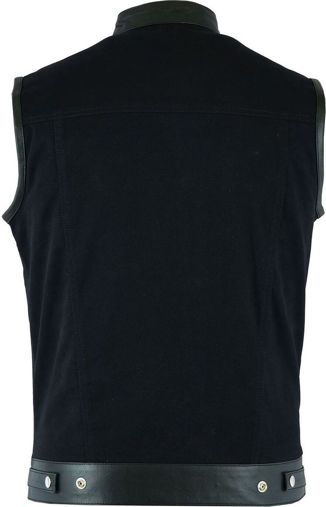 Denim Motorrad Biker Kutte Weste Bikerweste Motorradweste Stehkragen schwarz, Größe:60/4XL, Weste:Denim+Leder