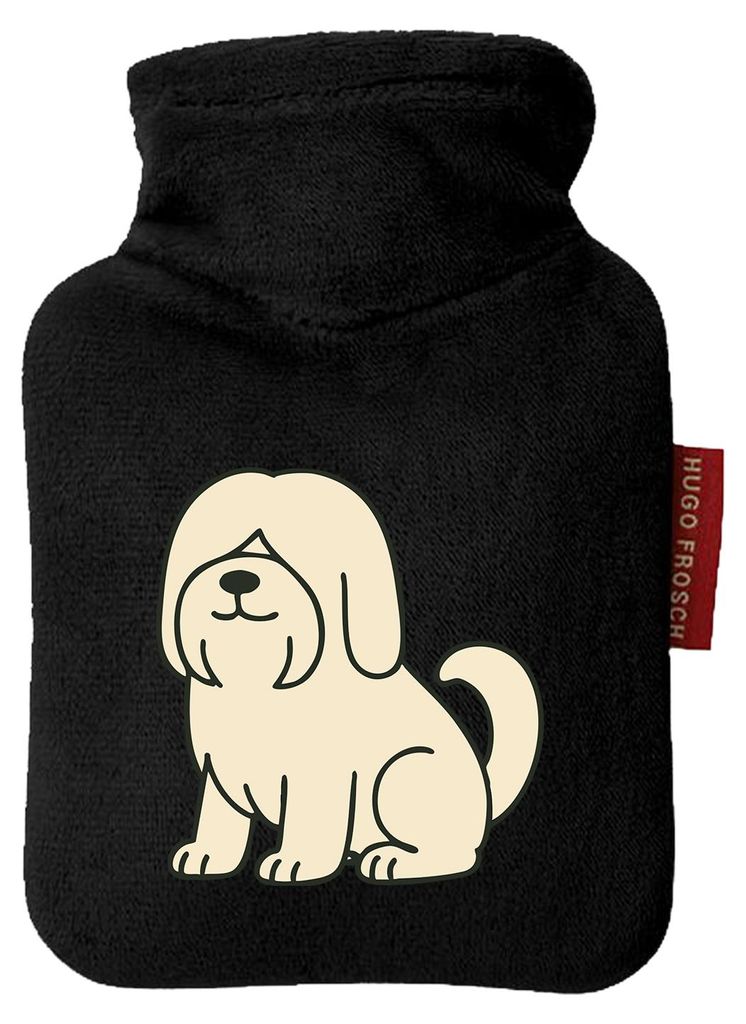 Huuraa Mini-Wärmflasche Lhasa Apso Comic Lhasie 0,2 Liter Black Mini Veloursbezug Taschenwärmer Geschenkidee