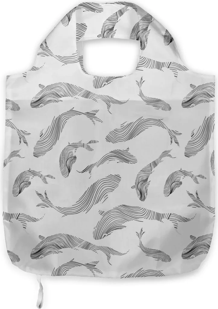 Borsa Shopping ABAKUHAUS Design Pesci - Tessuto Lavabile Nero Bianco