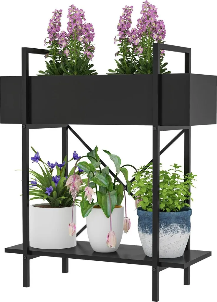Support de plantes à 2 étages Aosom en métal noir pour salon et balcon