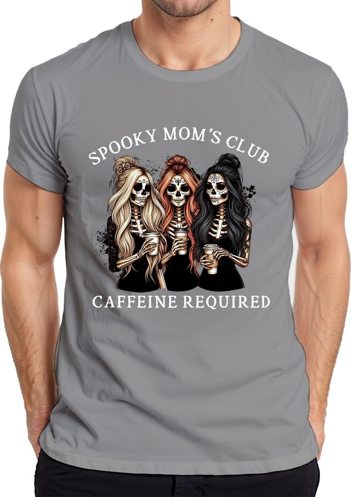Spooky Moms Club Kaffee Mama Halloween Skelett Gothic Kaffeeliebe Herren T-Shirt, Grau, S