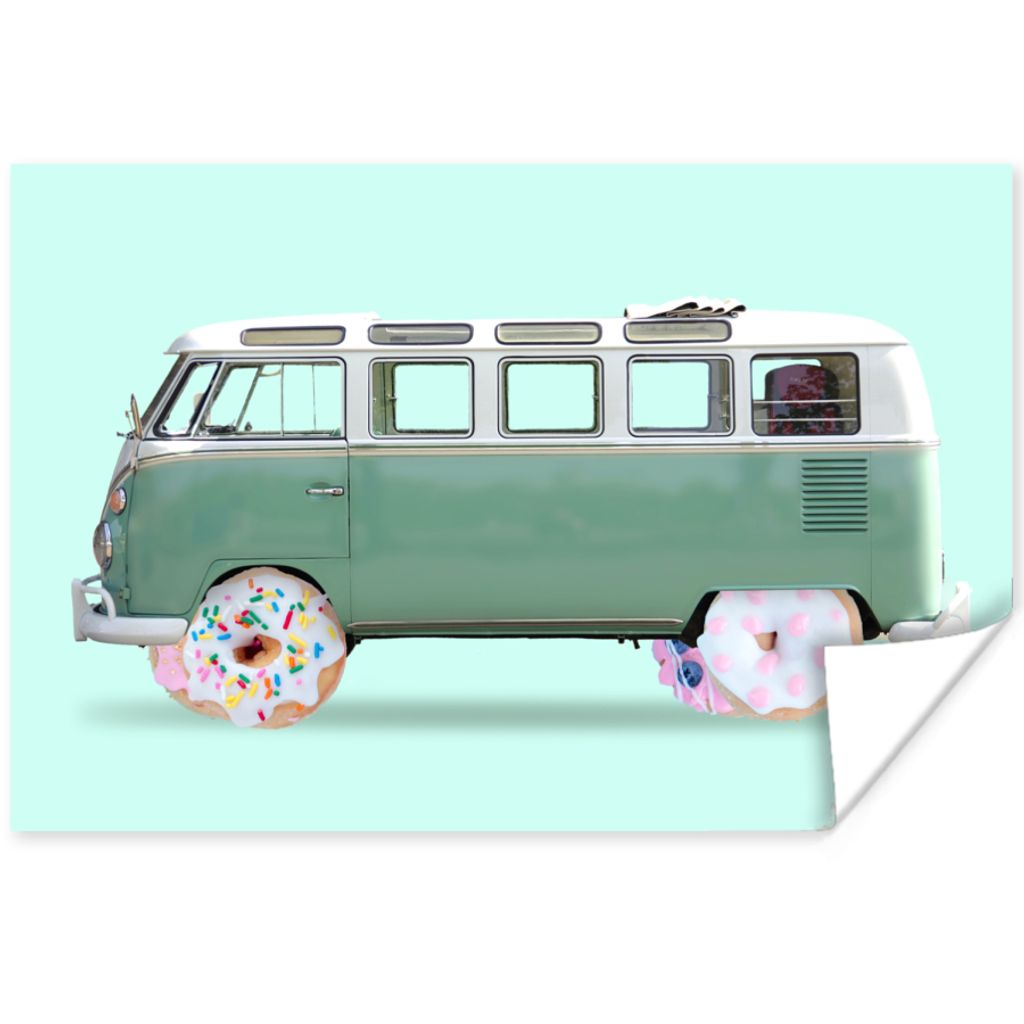 MuchoWow Poster Donuts - Lieferwagen - Auto - Grün 60x40 cm - Schlafzimmerdekoration