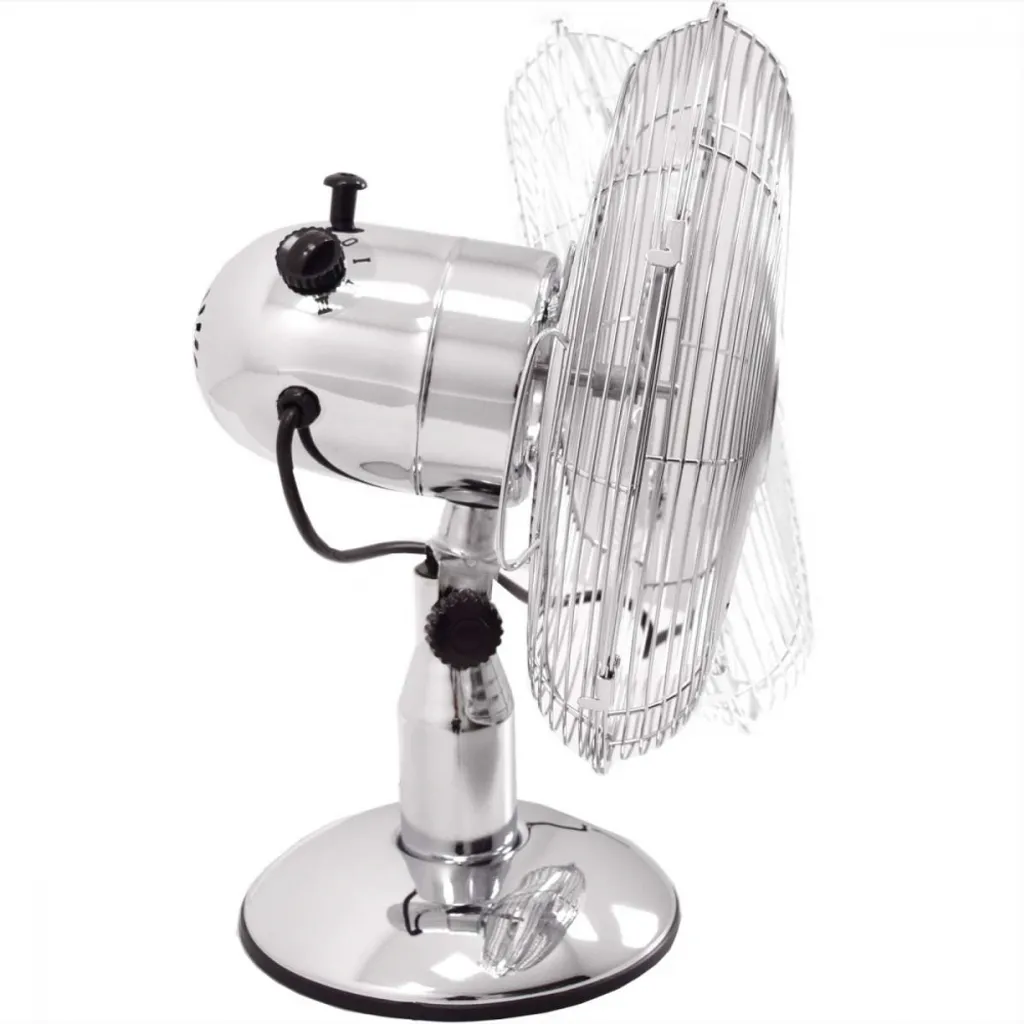Ventilateur de table vintage en métal chromé avec mode oscillation 40W