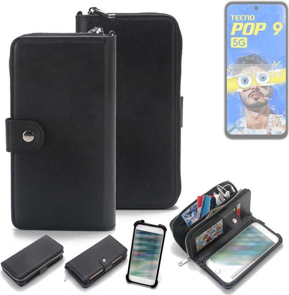 K-S-Trade 2in1 Handyhülle Schutzhülle kompatibel mit Tecno Pop 9 & Portemonnee Cover Handy Hülle Case Etui Geldbörse Wallet Bookstyle Hülle