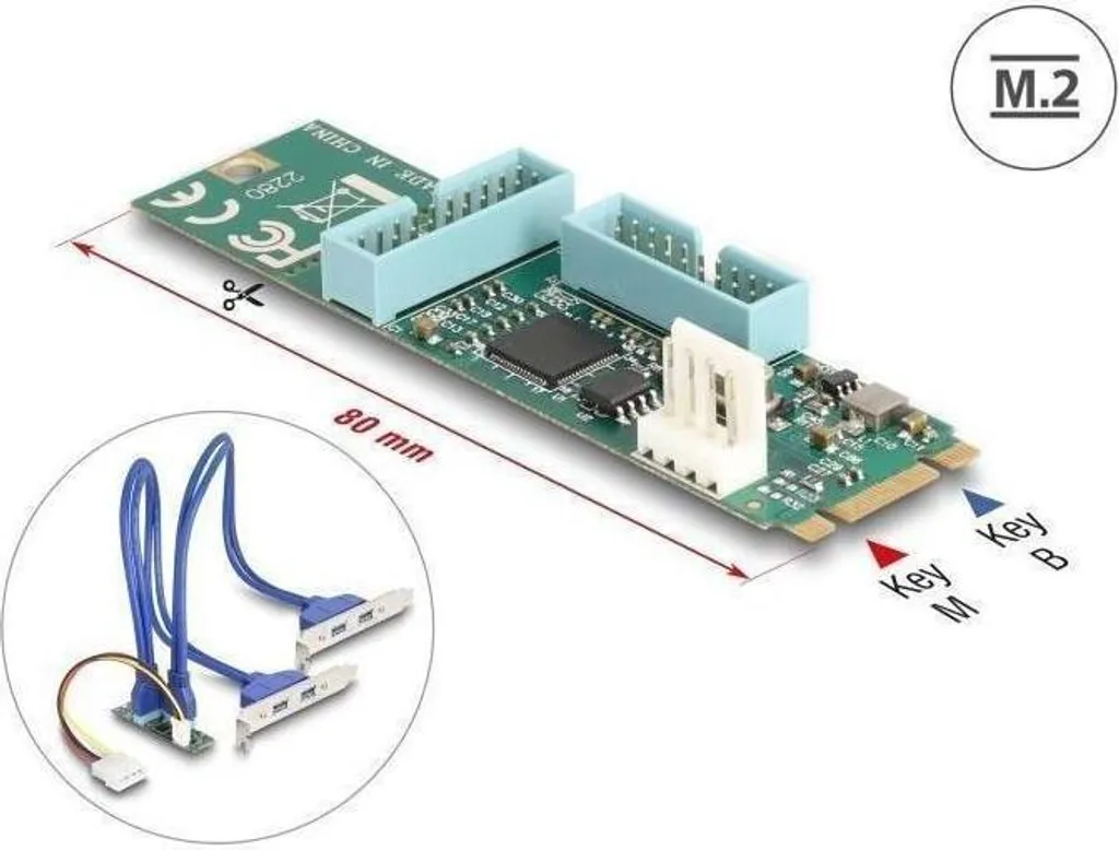 Extension 4 ports USB pour Slot M.2 - Solution de câblage interne 50cm - 6
