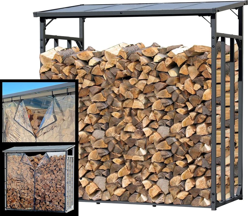 Metallisches Holzregal XXL - Garten, Holzlagerung und Stapelhilfe für draußen - 185 x 70 x 185 cm