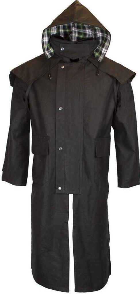 Walker and Hawkes Herren gewachster Mantel Stockman mit Kapuze – Schwarz S