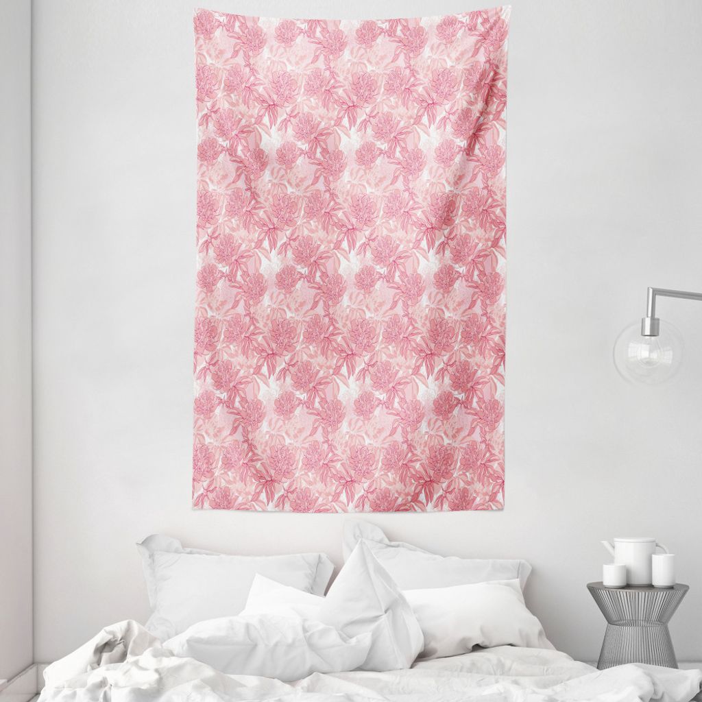 ABAKUHAUS Rose Wandteppich und Tagesdecke, Peony Foliage Romantische aus Weiches Mikrofaser Stoff Waschbar ohne Verblassen Digitaldruck, 140 x 230 ...