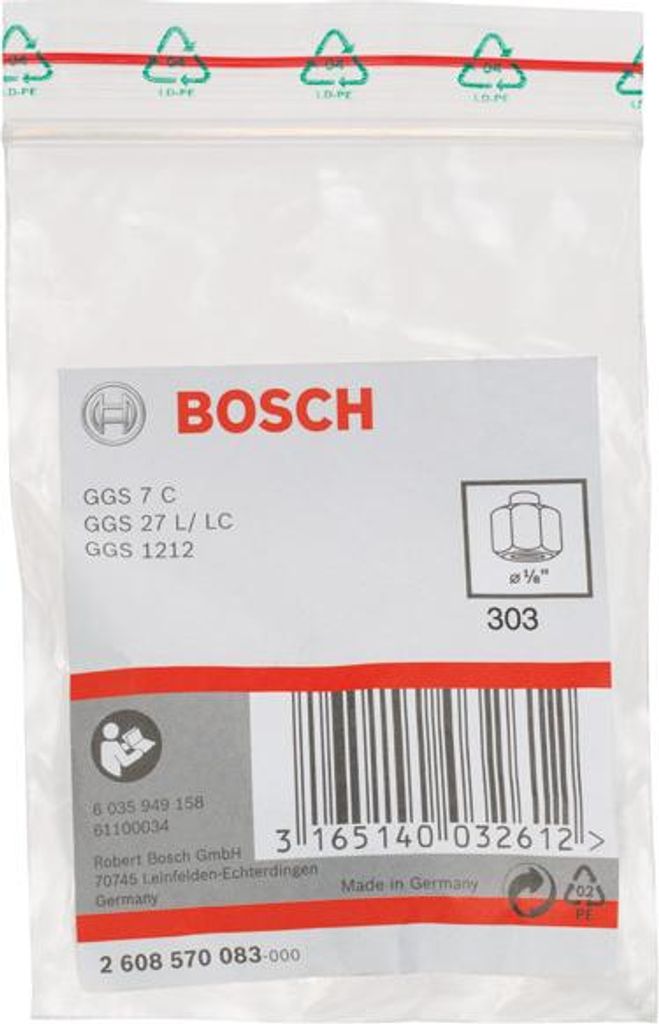 Spannzange mit Spannmutter, 1/8-Zoll, für Bosch-Geradschleifer