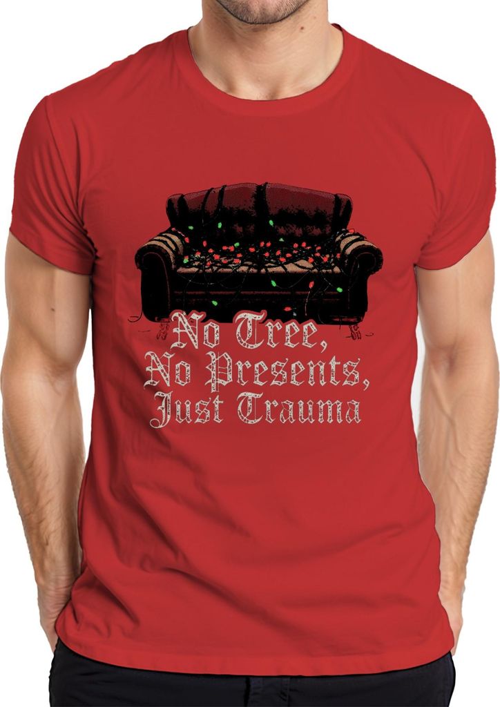 No Tree No Presents Just Trauma Weihnachten Sofa Lichterkette Herren T-Shirt, Rot, XXL