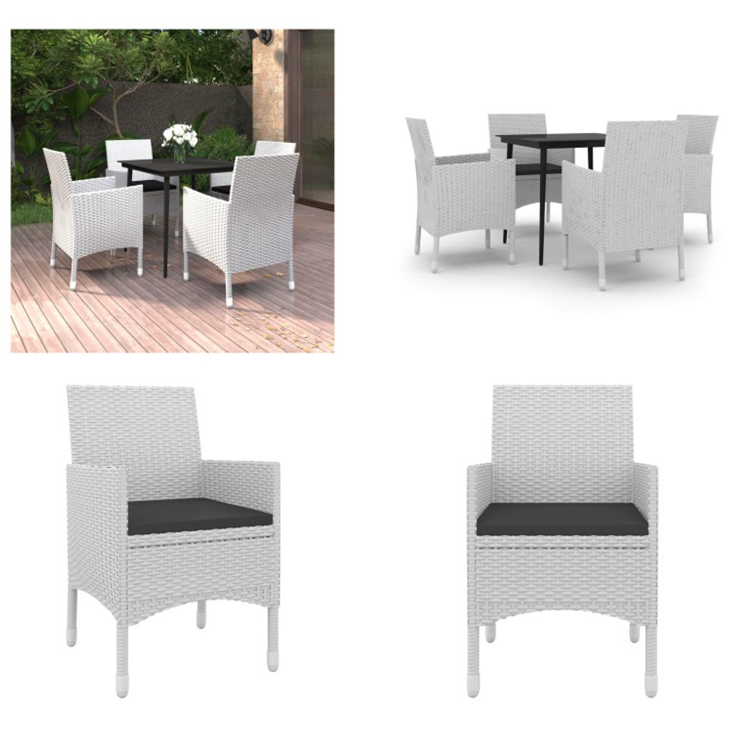 vidaXL 5 tlg. Garten Essgruppe mit Auflagen Poly Rattan und Glas - Garten-Essgruppe - Garten-Essgruppen - Outdoor-Essgruppe - Gartentisch Und Stuhl
