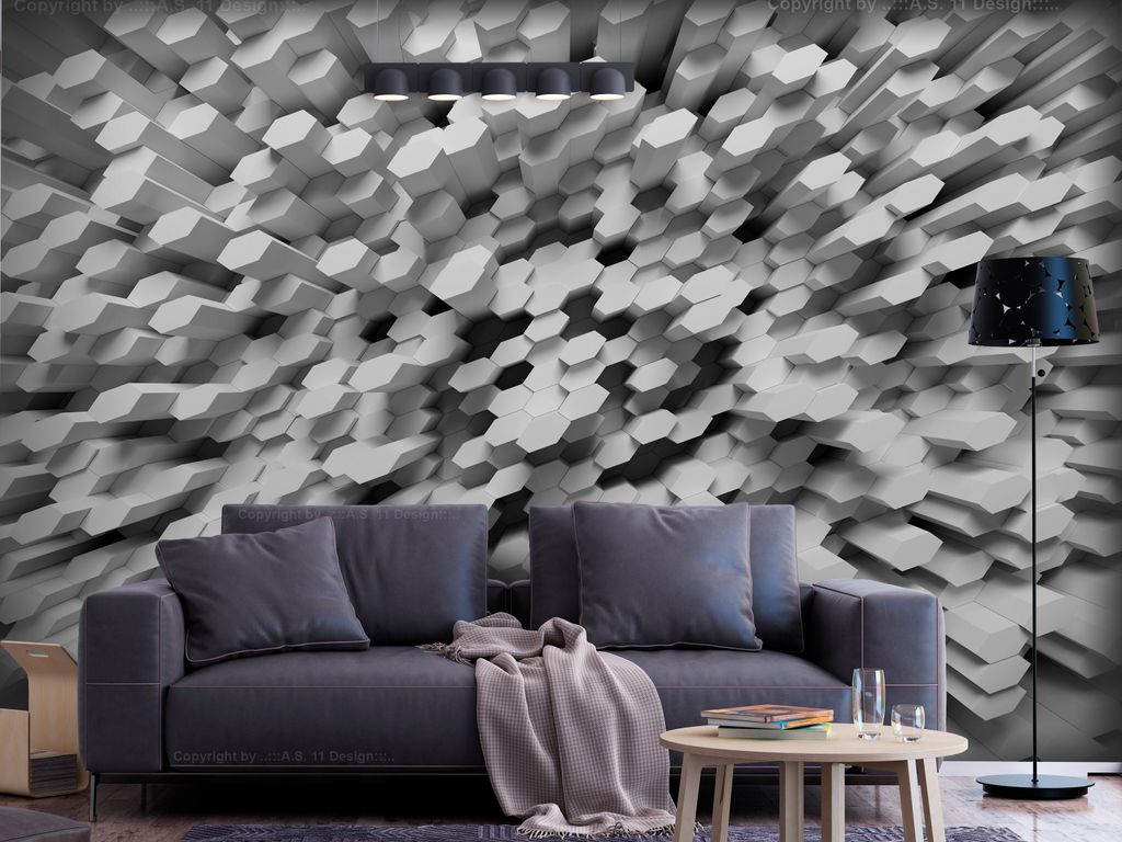 Vlies Fototapete 3D Effekt 400x280 cm Tapeten Wandtapete XXL Optisch Abstrakt Geometrisch grau f-A-0906-a-a