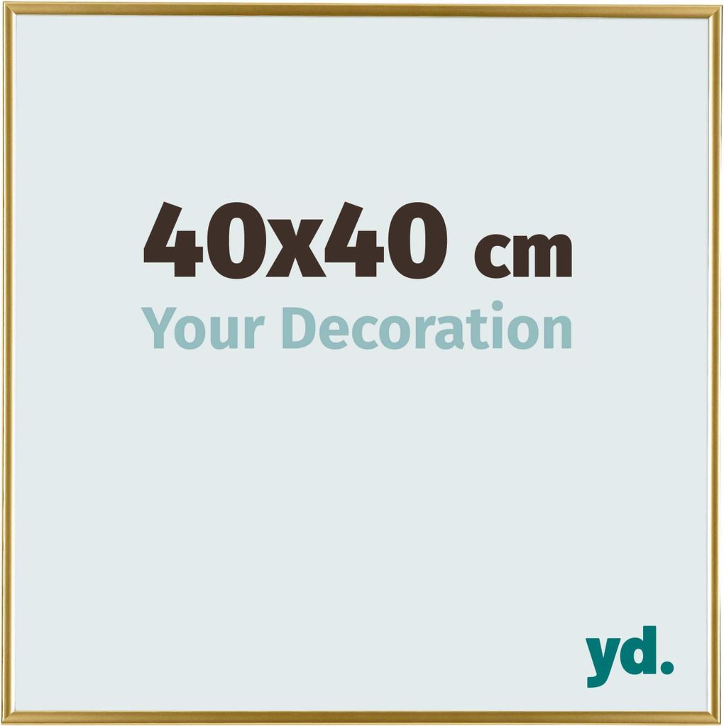 A framed picture with text indicating size and a tagline.