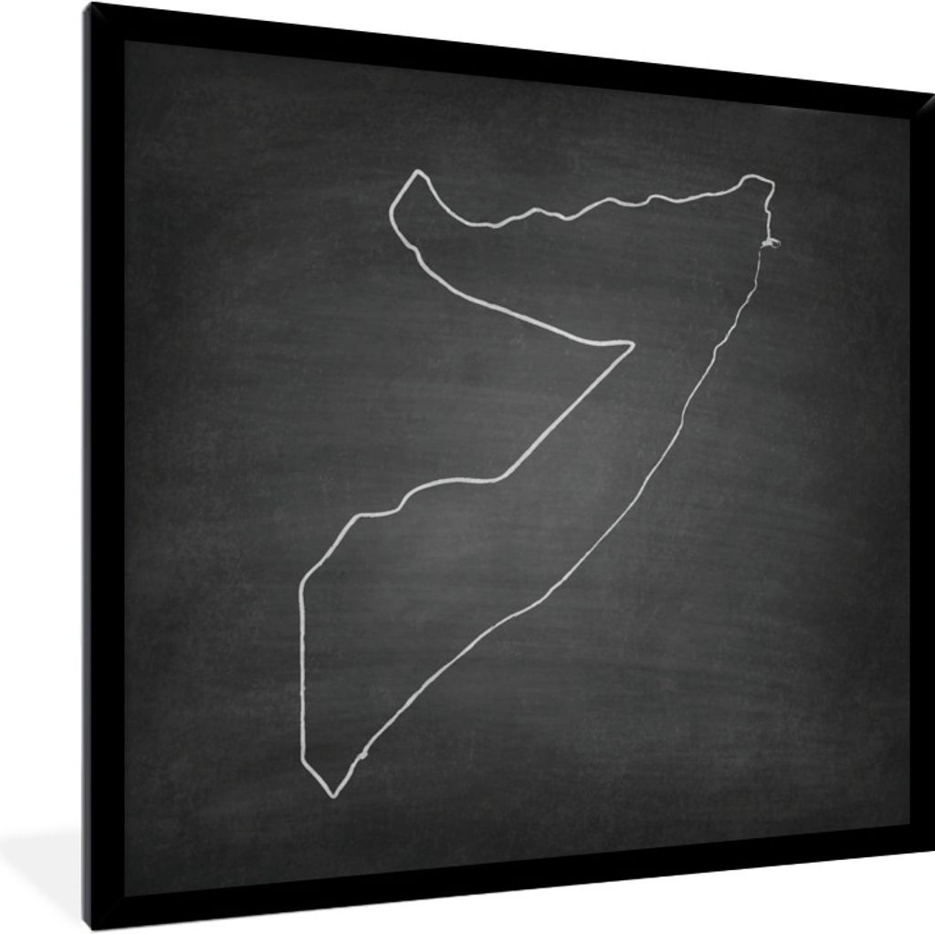 MuchoWow Gerahmtes Poster Eine schwarz-weiße Illustration von Somalia auf einer Kreidetafel 40x40 cm - Poster mit Schwarzem Bilderrahmen Wandpos...