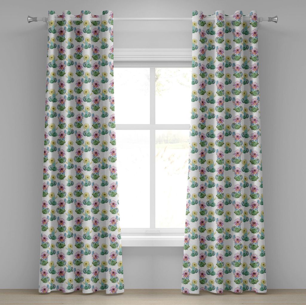 ABAKUHAUS Kaktus Ösenvorhang, Heiße Wüste im südmexikanischen Land Vintage Plant Cactus Flowers mit Spikes, Dekorative 2-Panel-Fenstervorhänge...