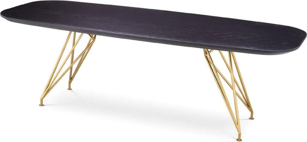 Casa Padrino Luxus Esstisch Schwarzgrau / Messing 240 x 99,5 x H. 76,5 cm - Rechteckiger Küchentisch mit Massivholz Tischplatte - Esszimmer Möbel...