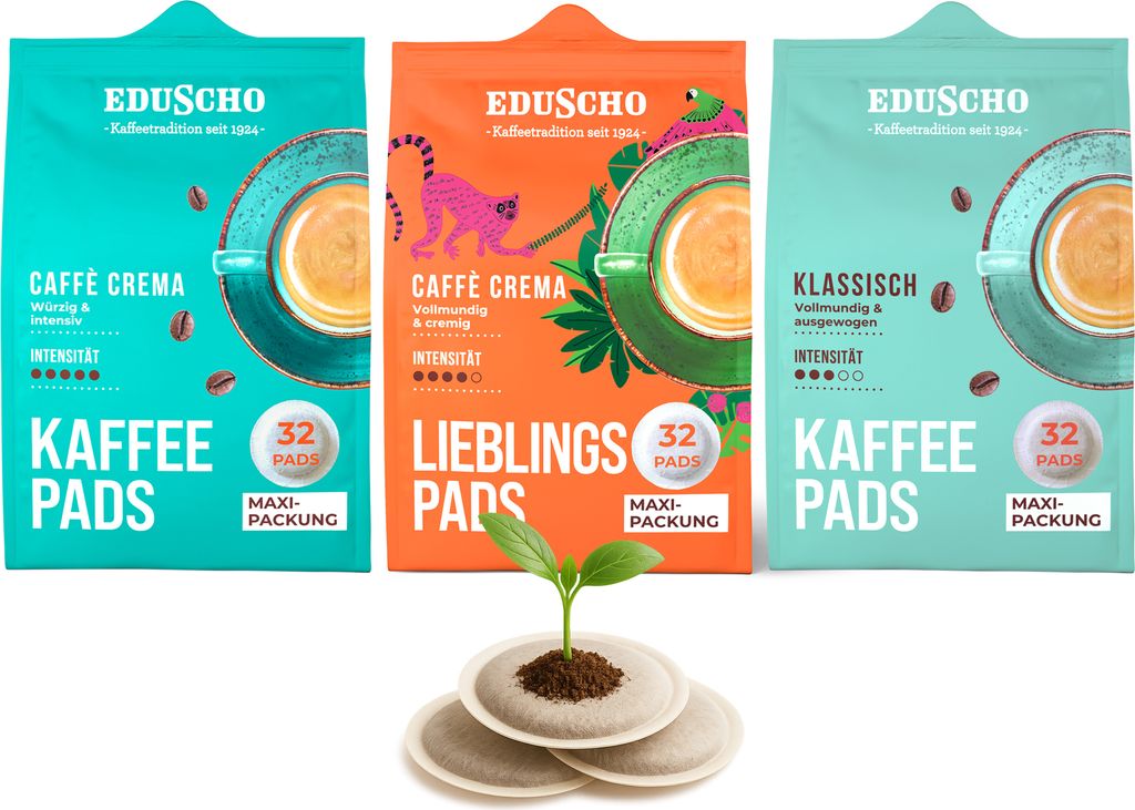 Eduscho Kaffeepadmix Probierset Vielfaltspaket, Lieblingspads Caffè Crema, Caffè Crema & Klassisch, 96 Stück – 3x 32 Pads, nachhaltig, geeigne...