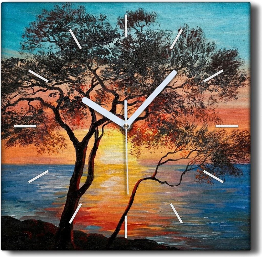 Coloray Hodiny Unikátní 30x30 cm Tiché hodiny Pro obývací pokoj a kuchyň Nástěnné hodiny Plátno Černé ručičky hodin - Západ slunce n...
